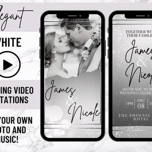 Elegant White Wedding Video Invitation, Animated Card, Digital Wedding Invite, Custom Wedding Invite, Electronic Invitation, E-Card