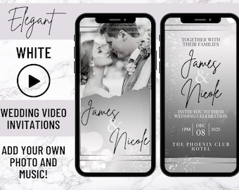 Elegant White Wedding Video Invitation, Animated Card, Digital Wedding Invite, Custom Wedding Invite, Electronic Invitation, E-Card