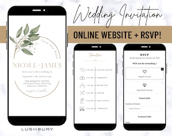 Online Wedding Invitation Mini Website & RSVP, Digital Wedding Website With Music, Online RSVP and Schedule, Electronic Mobile Invite