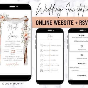 Online-Hochzeitseinladung Mini-Website & RSVP mit Musik, Digitale Hochzeits-Website, Online-RSVP und Zeitplan, elektronische Einladung zum Jahrestag