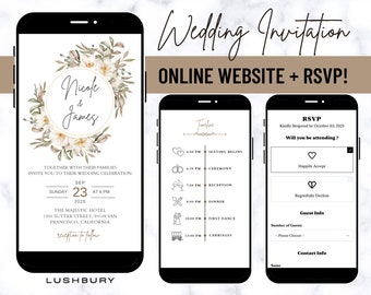 Online Wedding Invitation Mini Website & RSVP, Digital Wedding Website With Music, Online RSVP and Schedule, Electronic Mobile Invite