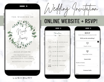 Minimalist Greenery Wedding invites with RSVP Online - Simple Digital Wedding Website With Music - Wedding Invites - Digital Mobile Evite