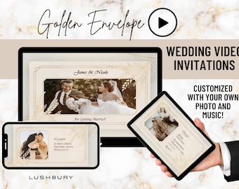 Golden Envelope Wedding Video Invitation, Animated Card, Digital Wedding Invite, Custom Wedding Invite, Electronic Invitation, E-Card