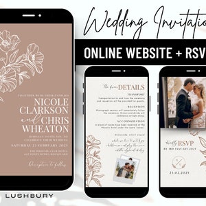 MUSIKALISCHE Minimalistische digitale Hochzeitseinladung mit Musik - Mini Hochzeitswebsite - Elektronisch Mobile einladen - Online Antwortkarten