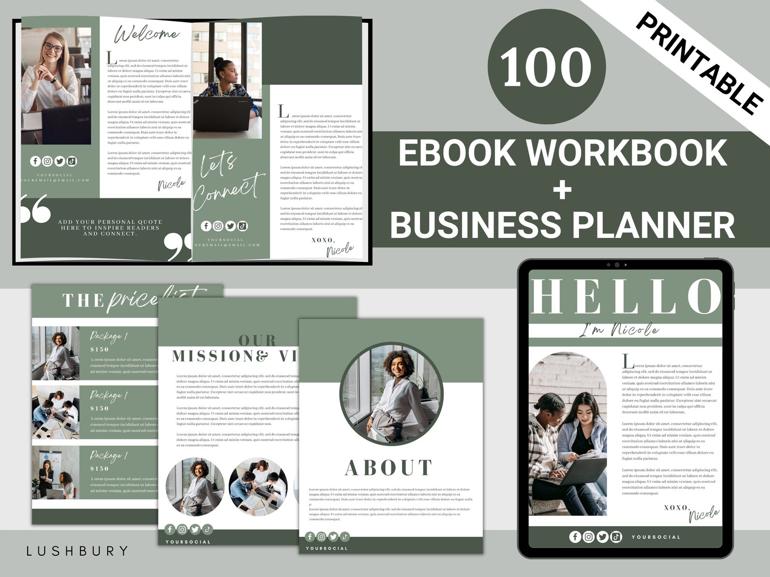 100 Green Workbook Template Canva, Ebook PDF, Workbook Printable ...