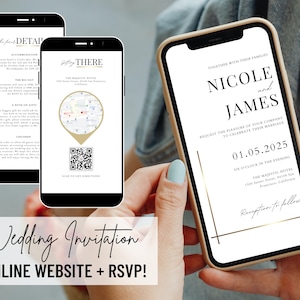 Minimalistische, digitale Hochzeitseinladung mit Musik - Mini Hochzeitswebsite - Elektronisch Mobile Invite - Online Antwortkarte
