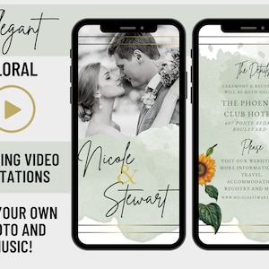 Floral Sage Gold Wedding Video Invitation, Animated Card, Digital Wedding Invite, Custom Wedding Invite, Electronic Invitation Templates