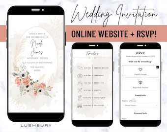 Minimalist Floral Wedding invites with RSVP Online - Pink Digital Wedding Website - Wedding Invites - Personalized Digital Mobile Evite