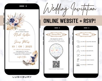 Online Boho Wedding Invitation Mini Website & RSVP, Digital Wedding Website, Online RSVP and Schedule, Personalized Electronic Mobile Invite