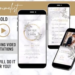 Faire-part vidéo de mariage doré élégant, RSVP animé, faire-part de mariage numérique, faire-part de mariage personnalisé, faire-part électronique, carte électronique