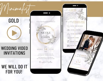 Elegant Gold Wedding Video Invitation, Animated RSVP, Digital Wedding Invite, Custom Wedding Invite, Electronic Invitation, E-Card