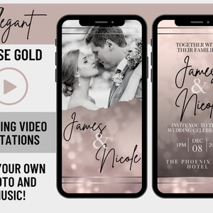 Elegante Rose Gold Hochzeitsvideo Einladung, Animierte Karte, Digitale Hochzeitseinladung, Benutzerdefinierte Hochzeitseinladung, Elektronische Einladung, E-Card