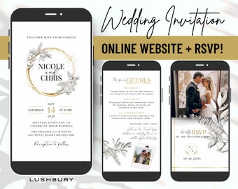 Minimalist Gold Digital Wedding Invitation & RSVP With Music - Mini Wedding Website - Electronic Mobile Invite - Online RSVP