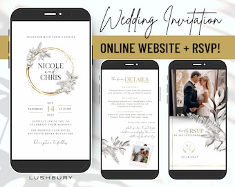 Minimalist Gold Digital Wedding Invitation & RSVP With Music - Mini Wedding Website - Electronic Mobile Invite - Online RSVP