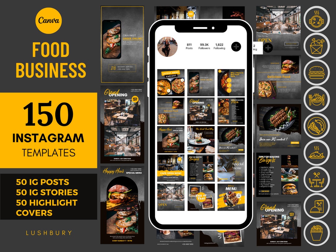 150 Instagram Post Templates for Restaurant, Canva Template, Editable ...