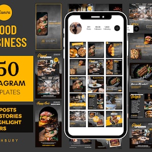 150 Instagram Post Templates For Restaurant, Canva Template, Editable Restaurant Instagram Post, Food Instagram, Food Business Marketing