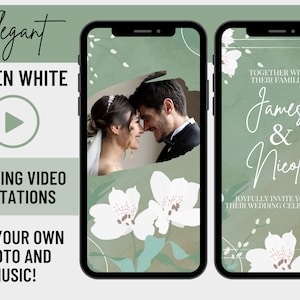 Invitación de video de boda floral con música, tarjeta animada, invitación de boda digital, invitación de boda editable personalizada, invitación electrónica