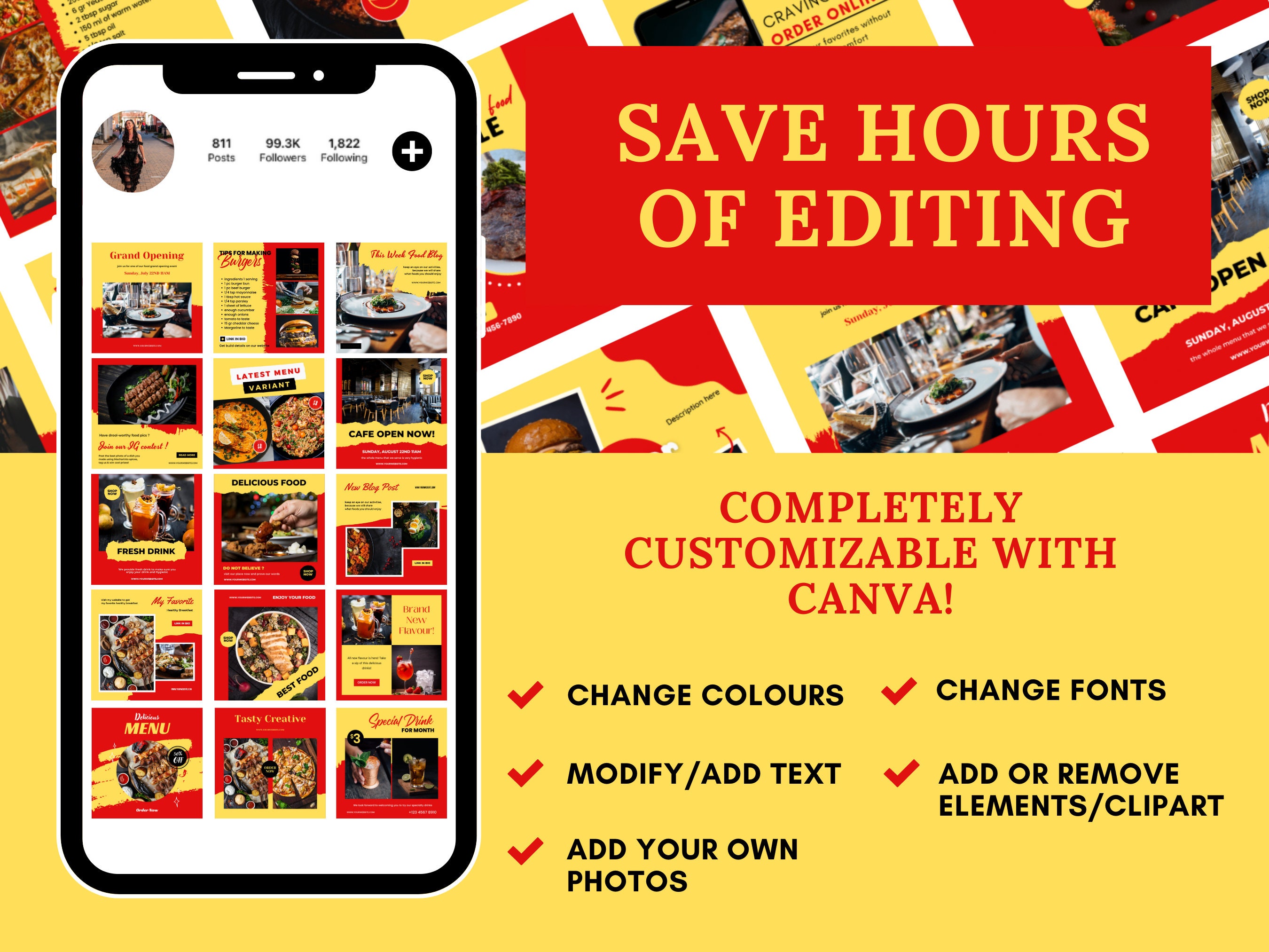 150 Animated Instagram Post Templates for Restaurant, Red Food ...