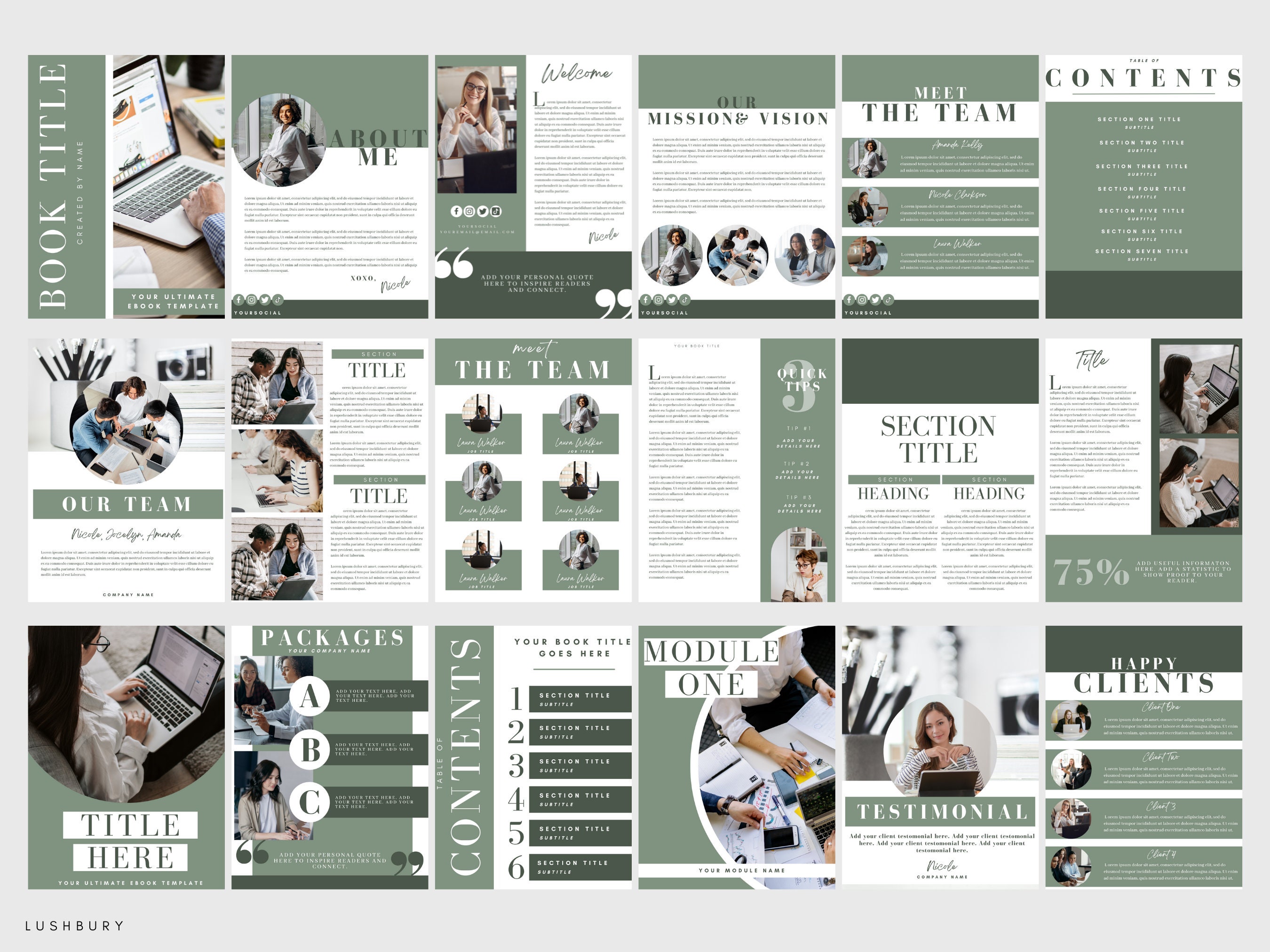 100 Green Workbook Template Canva, Ebook PDF, Workbook Printable ...