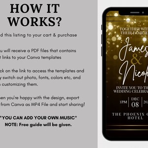 Gold Glitter Wedding Video Invitation, Animated Wedding Card, Custom Editable Wedding Invitation, Electronic Invitation image 2