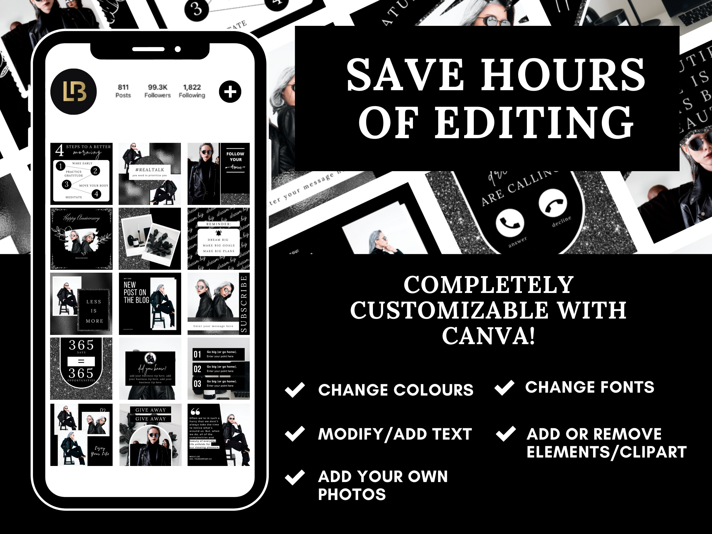 350 Black & White Instagram Templates | Black Social Media Templates ...