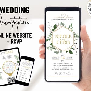 Digitale Hochzeitseinladung & Antwortverfolgung - Musikalische Hochzeitswebsite - Minimalistisch - Personalisierte elektronische Smartphone-Einladung