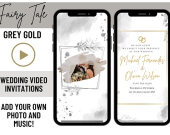 Gold Wedding Video Invitation, Wedding Animated Card, Digital Electronic Text Message, Custom Wedding Invite, Personalized Video Evite