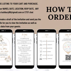 May include: A digital wedding invitation template with a floral design. The invitation includes the couple's names, wedding date, and location. The template also includes a timeline of events and a map with directions to the venue.