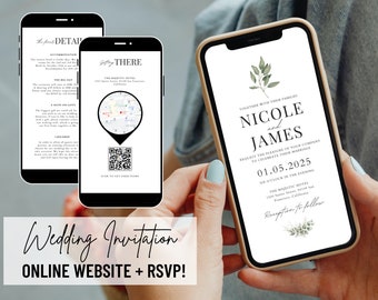 Greenery Digital Wedding Invitation & RSVP With Music - Mini Wedding Website - Electronic Mobile Invite - Online RSVP