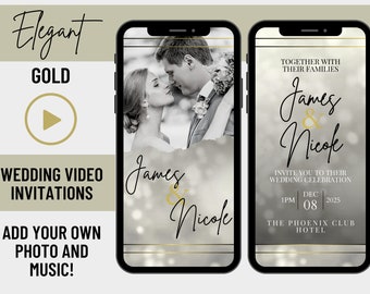 Gold Wedding Video invitation, Video wedding invitation, Wedding invitation video, Digital Wedding Invitation, Digital Evite