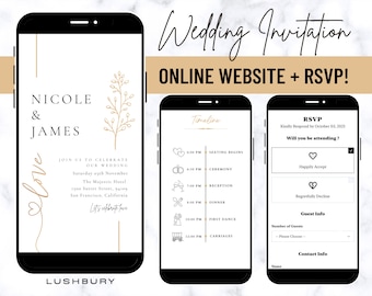 Minimalist Gold Wedding invites with RSVP Online - Simple Digital Wedding Website - Wedding Invites - Personalized Digital Mobile Evite
