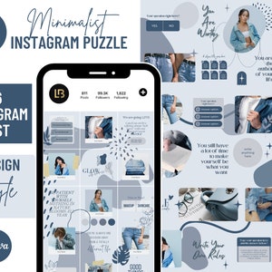 36 Instagram Puzzle Template | IG Puzzle Grid | Minimalist Blue Colorful | Social Media Branding Kit | Edit with Canva | Instagram Feed