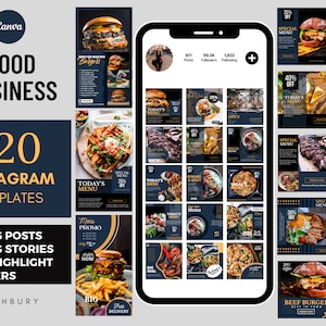 420 Plantilla de publicación de Instagram animada para restaurante, Instagram de comida azul oscuro, publicación de Instagram de restaurante, marketing empresarial, plantilla Canva