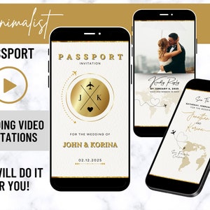 Paspoort bruiloft uitnodiging video, geanimeerde RSVP, digitale bruiloft uitnodigen, aangepaste bruiloft uitnodigen, elektronische uitnodiging, e-card