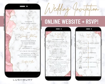 Online Rose Gold Wedding Invitation Mini Website & RSVP, Digital Wedding Website, Online RSVP and Schedule, Electronic Mobile Invite
