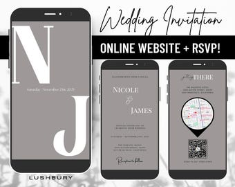 Modern Wedding Website Invitation & RSVP With Music - Mini Wedding Website - Electronic Mobile Invite - Online RSVP