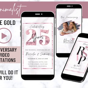 Minimalistische Rose Gold Hochzeitstag Video Einladung, animierte Karte, digitale Hochzeitseinladung, elektronische Einladung