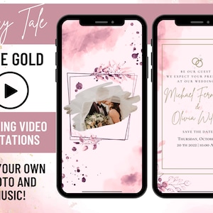 Fairytale Rose Gold Wedding Video Invitation, Animated Card, Digital Wedding Invitation, Custom Editable Invitation, Electronic Invitation
