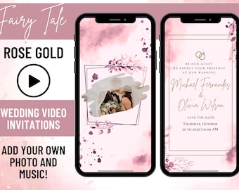 Fairytale Rose Gold Wedding Video Invitation, Animated Card, Digital Wedding Invitation, Custom Editable Invitation, Electronic Invitation