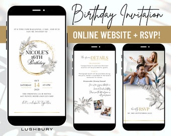 Invito di compleanno musicale e RSVP - Mini sito Web di compleanno dorato - Invito elettronico mobile - RSVP online