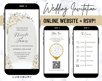 Musical Digital Wedding Invitation & RSVP - Mini Wedding Website - Gold Floral Wedding - Electronic Mobile Invite - Online RSVP