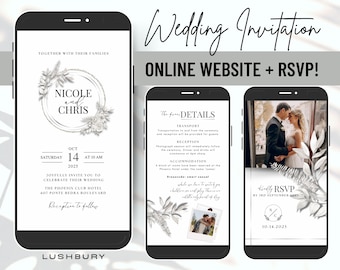 Minimalist Wedding Website Invitation & RSVP With Music - Mini Wedding Website - Electronic Mobile Invite - Online RSVP