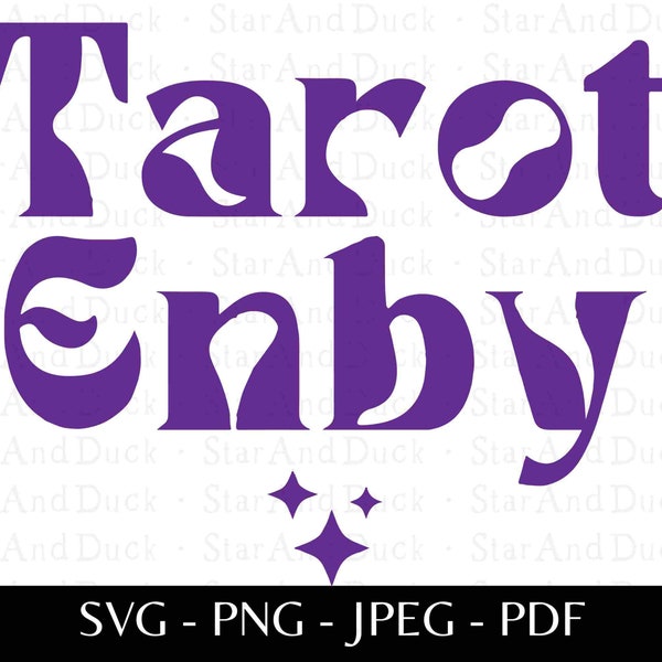 Tarot Enby SVG in Purple, Tarot Cut File, Retro Font, Enby Witch PNG, Queer Tarot SVG, Nonbinary Pagan Gift, Tarot Graphic, Witchy Graphic
