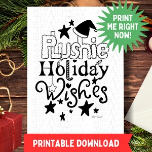 Digitale print vakantiewensen | Kerstmis | Vakantiewenskaart | Knuffel knuffelkaart | Zwart-wit | Handgetekend | Afdrukbaar