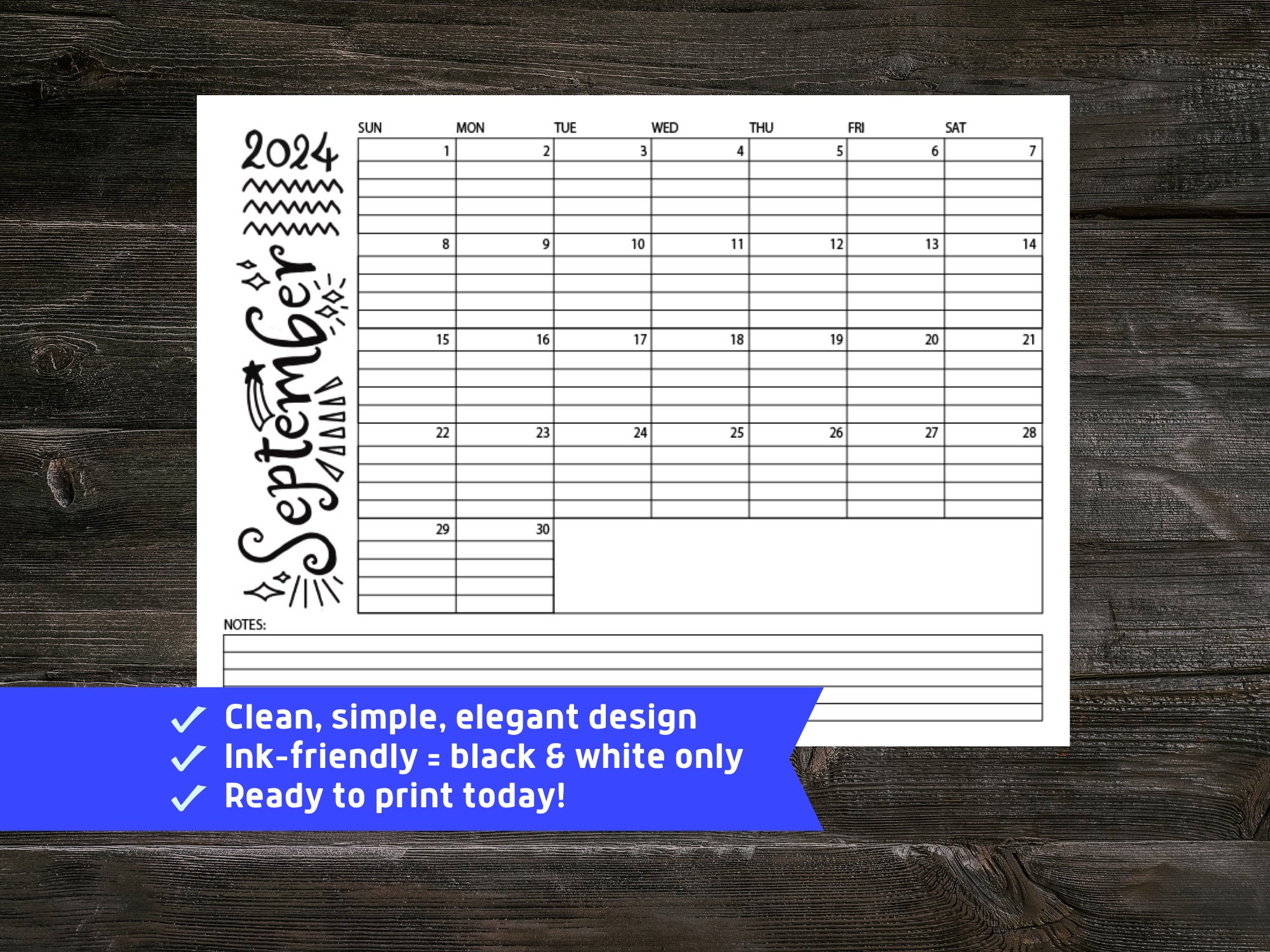 September 2024 Printable Calendar, Monthly Calendar Printable, U.S ...