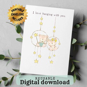 Afdrukbare Plushie Hangout-kaart met envelop, 5 x 7 Inch Teddy Card, Plushie Best Wishes Card, herbruikbaar, Plushie Friends, schattige blanco kaart