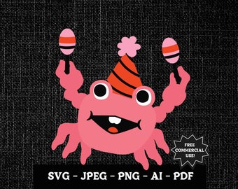 Happy Dancing Crab SVG and more, Kids' Birthday Image, I Love Crabs Cut File, Crab PNG, Maracas, Gender Neutral Image, Free Commercial Use