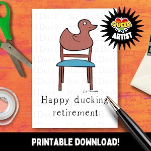 Carte de retraite imprimable dessinée à la main | Cadeau de retraite amusant | Carte de jeu de mots canard | Carte de voeux à téléchargement numérique | IMPRIMER MAINTENANT !
