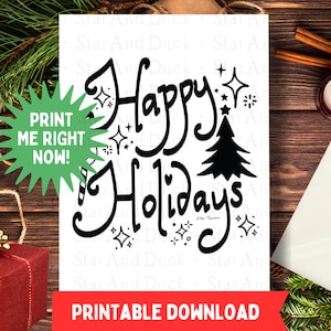 Afdrukbare Happy Holidays-kaart | Afdrukbare kerstwenskaart | Handgetekend | Digitale kerstafdrukken | Downloadbaar | NU AFDRUKKEN