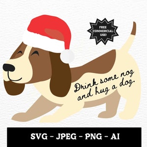 Boire du Nog et embrasser un chien SVG, PNG et autres, Carte de Noël pour chien de Noël svg, Chien de Noël svg, Chemise de Noël pour chien jpg, Beagle Santa png